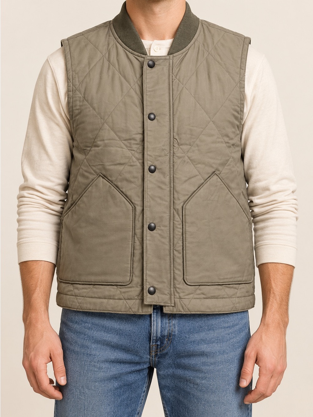 Filson Quilted Primaloft Insulated Vest Gray Khaki Snap Front Men's XS